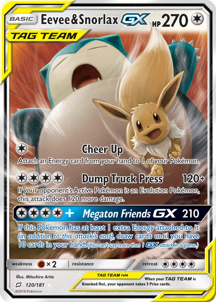 Carte Eevee & Snorlax-GX — Team Up