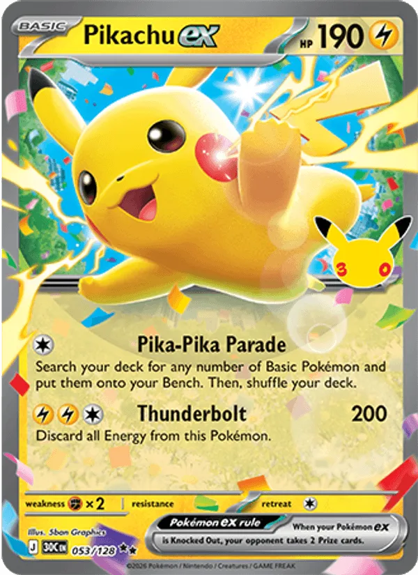 Carte Pikachu ex — 30th Celebration
