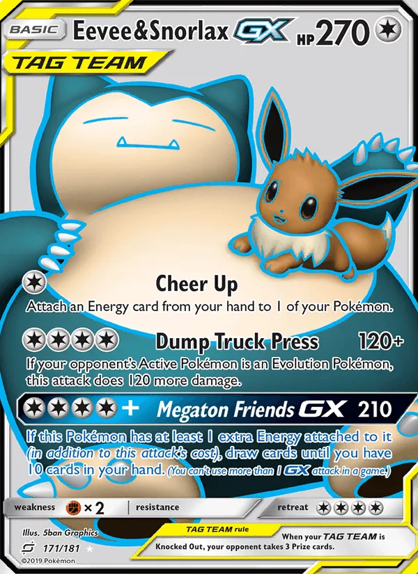Carte Eevee & Snorlax-GX — Team Up