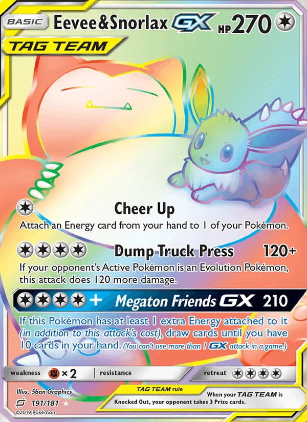 Carte Eevee & Snorlax-GX — Team Up