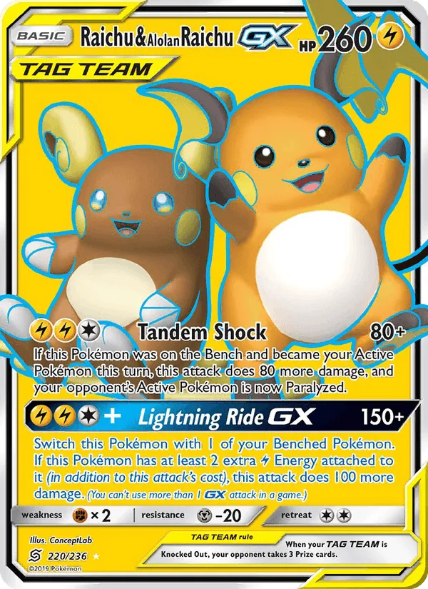 Carte Raichu & Alolan Raichu GX — Unified Minds