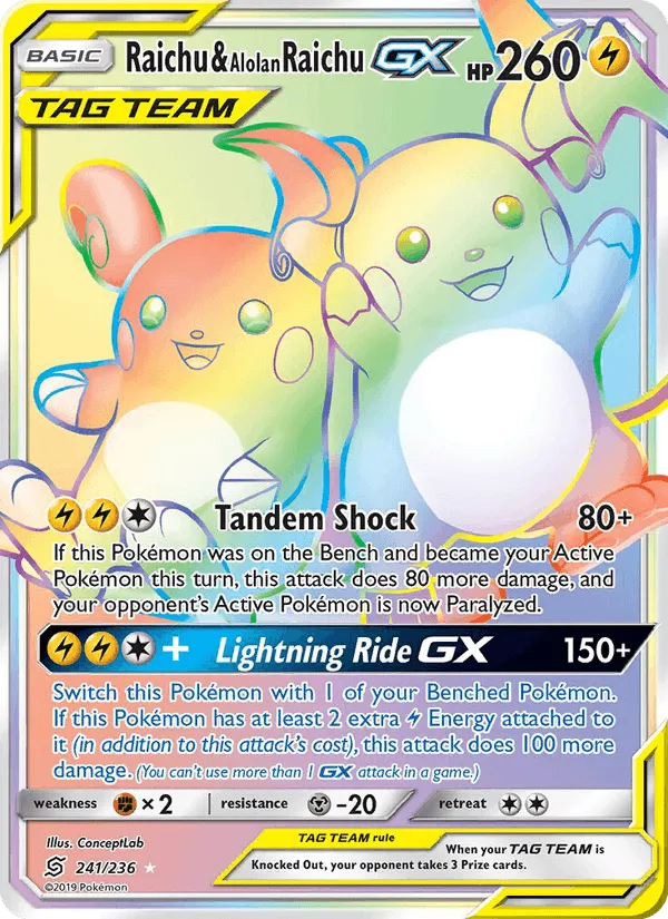 Carte Raichu & Alolan Raichu GX — Unified Minds